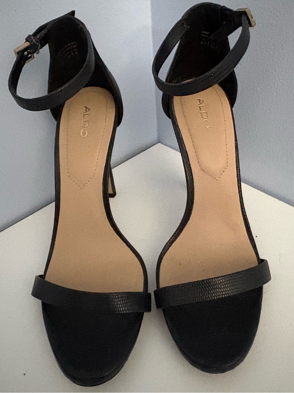 ALDO Black Ankle-Strap Open-Toe Heels 8.5